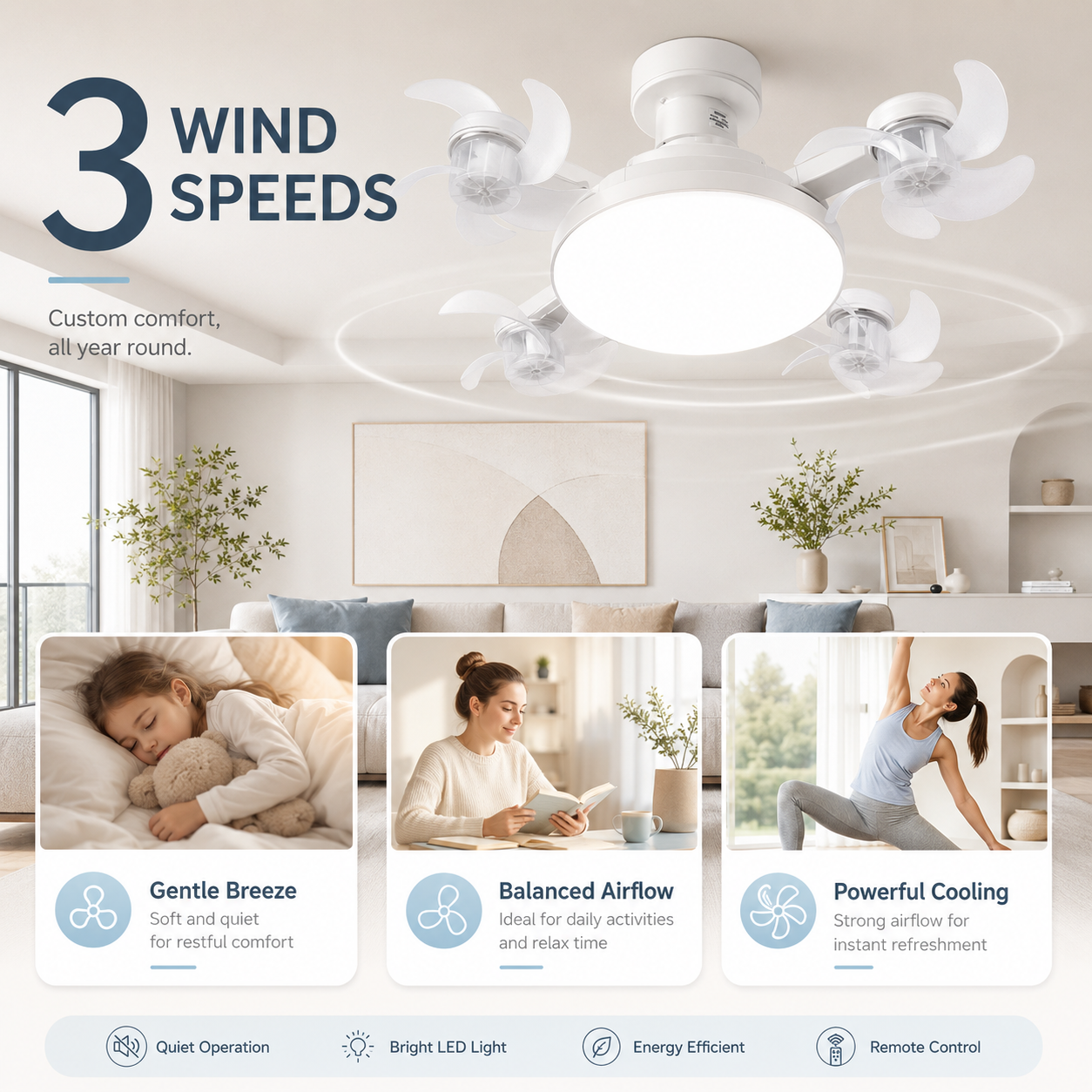 E27 Socket Ceiling Fan Light with Remote Control – Silent 2-in-1 LED Fan & Light