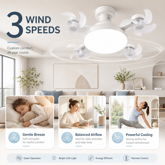 E27 Socket Ceiling Fan Light with Remote Control – Silent 2-in-1 LED Fan & Light