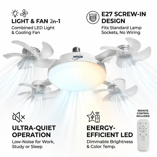 E27 Socket Ceiling Fan Light with Remote Control – Silent 2-in-1 LED Fan & Light
