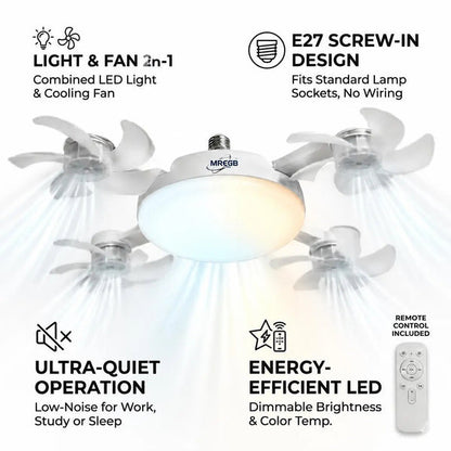 E27 Socket Ceiling Fan Light with Remote Control – Silent 2-in-1 LED Fan & Light
