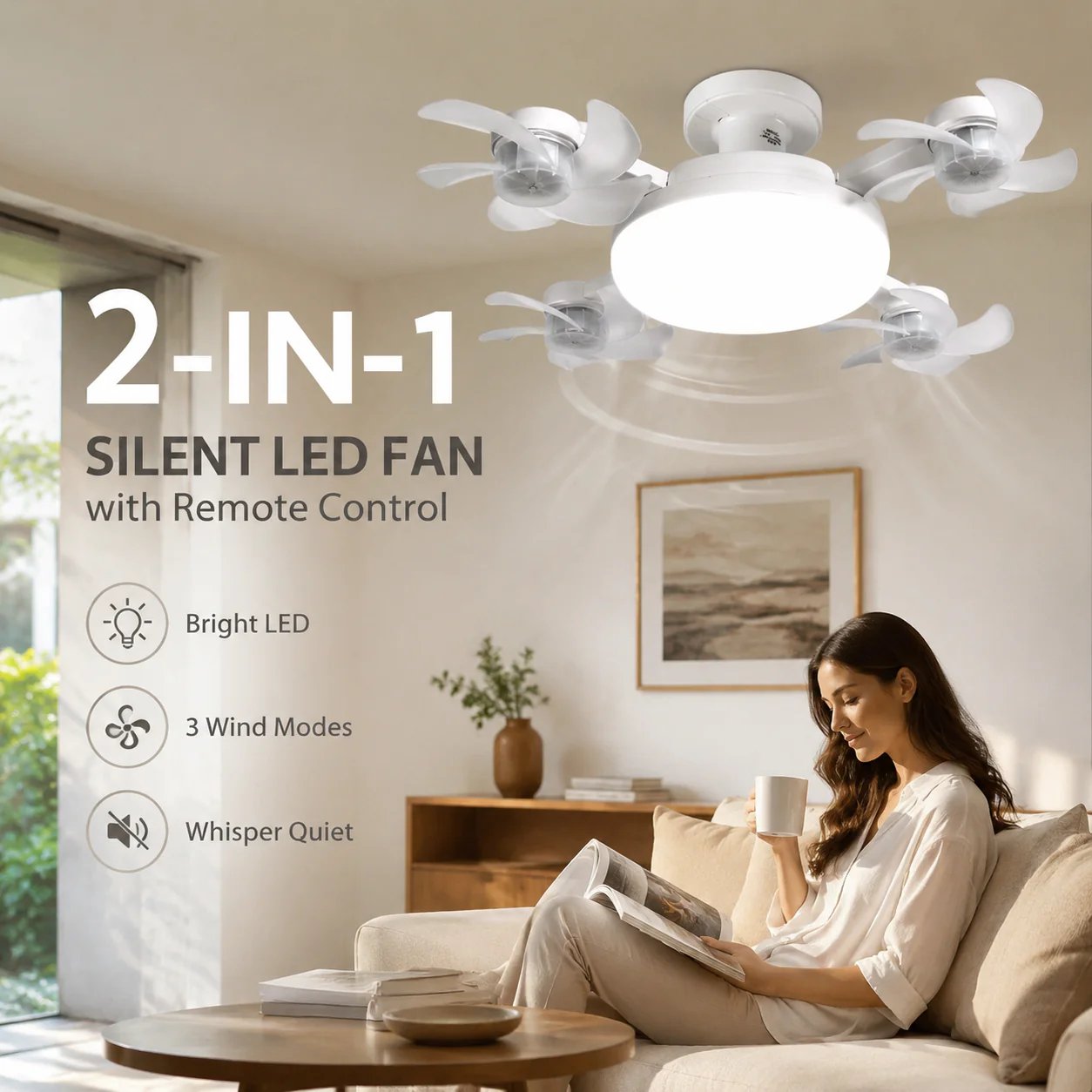 E27 Socket Ceiling Fan Light with Remote Control – Silent 2-in-1 LED Fan & Light